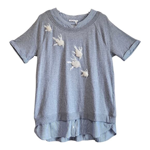 ANTHROPOLOGIE Floreat Women's L Top Flutter Beaded Birds Layered Look Cotton 38" - Picture 1 of 11